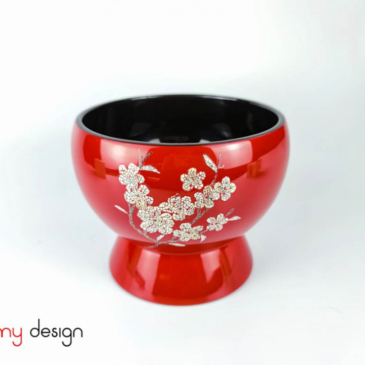 Red bowl attached with eggshell apricot flowers 18*H15cm